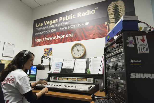 Hung Mui Amy Chim, liaison for international affairs, broadcasts from Studio B at the Magic KIOF 97.9 FM office at 400 S. 4th St. Suite 500 in Las Vegas Friday, March 18, 2016. Jason Ogulnik/Las V ...