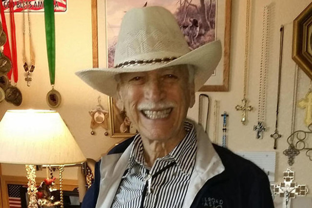 Charlie Demos Sr., is shown in happier days in his room at Boulder City Veterans Home. (Courtesy)