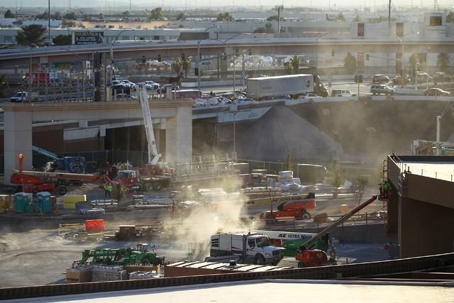 Construction is shown at the T-Mobile Arena on the Strip Feb. 11. Chase Stevens/Las Vegas Review-Journal