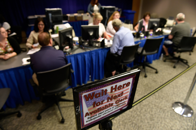 Candidates file for their respective offices at the Clark County Government Center Friday, March 18, 2016, in Las Vegas. Friday was the deadline for filing to become a candidate for office. David ...