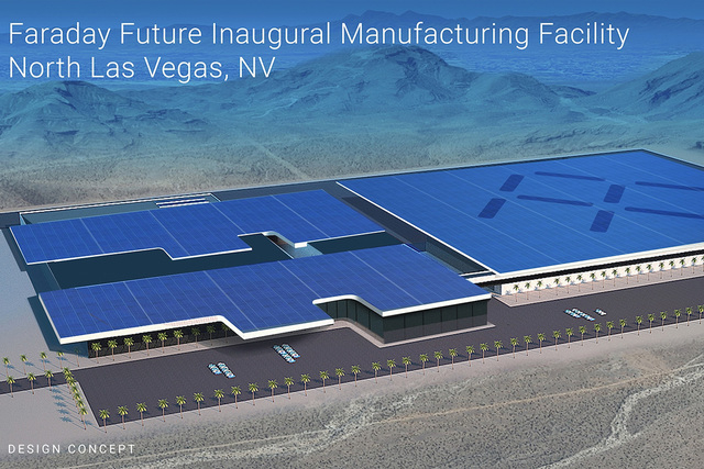 This architectural rendering of Faraday Future factory that will be built in North Las Vegas at the Apex Industrial Park. The company assured state officials Thursday that it would be able to secu ...