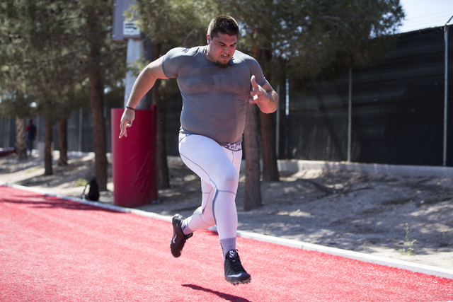 UNLV's Nick Gstrein runs the 40 yard dash during Pro Day at UNLV's Rebel Park on Thursday, March 17, 2016, in Las Vegas. Erik Verduzco/Las Vegas Review-Journal Follow @Erik_Verduzco
