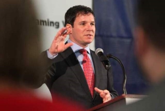 Geoff Freeman, president of the American Gaming Association, speaks during a press conference on the AGA‘s voting initiative targeting presidential states in Las Vegas, Feb. 12, 2015. (Erik Verd ...