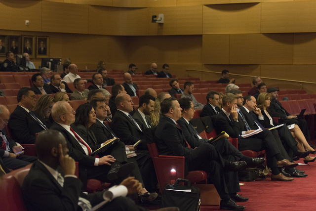 The audience is seen at the Nevada Gaming Policy Committee meeting at Las Vegas City Hall Council Chambers Monday, March 7, 2016. Jason Ogulnik/Las Vegas Review-Journal