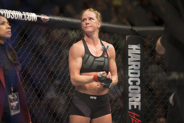 Holly Holm looks on after her loss by way of submission against Miesha Tate in their women’s bantamweight title bout during UFC 196 at MGM Grand Garden ArenaSaturday, March 5, 2016, in Las ...