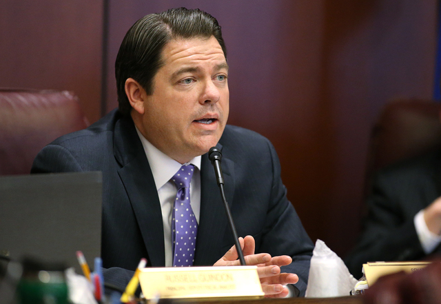 Nevada Senate Majority Leader Michael Roberson, R-Henderson, works in committee at the Legislative Building in Carson City, Nev., on Monday afternoon, March 23, 2015. Earlier Monday, Roberson intr ...