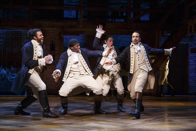 "Hamilton" writer, composer and star Lin-Manuel Miranda, right, joins fellow cast members Daveed Diggs, Okieriete Onaodown and Anthony Ramos in the cast of the Broadway musical. The national tour  ...