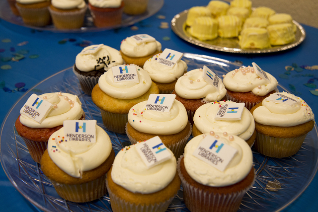 Cupcakes branded with the new Henderson Libraries logo sit on a table at the Green Valley Library March 1. Daniel Clark/View