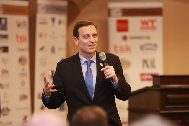 Nevada Attorney General Adam Laxalt speaks at the Henderson Chamber of Commerce's networking breakfast on March 8. (Courtesy Henderson Chamber of Commerce)