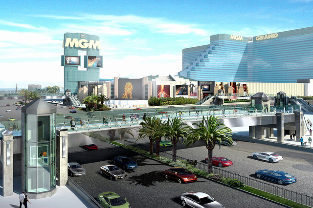 An artist's rendering shows one of the revamped pedestrian bridges planned at the corner of Las Vegas Boulevard and Tropicana Avenue in a $26 million project. (Courtesy/Nevada Department of Transp ...