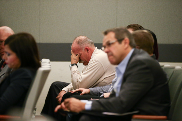 Bob Meyers reacts as Erich Nowsch pleads guilty to the murder of Tammy Meyers, wife of Bob Meyers, at Regional Justice Center in Las Vegas on Friday, March 4, 2016. Chase Stevens/Las Vegas Review- ...