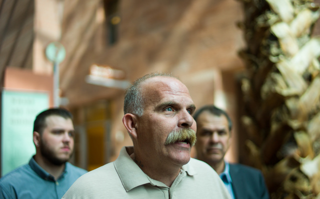 Bob Meyers speaks with reporters after Erich Nowsch plead guilty to the murder of Tammy Meyers, wife of Bob Meyers, at Regional Justice Center in Las Vegas on Friday, March 4, 2016. Chase Stevens/ ...