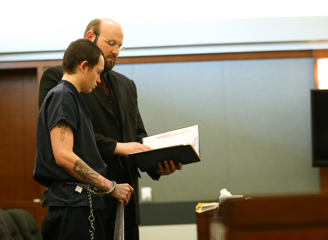 Erich Nowsch, with his defense lawyer Augustus Claus, pleads guilty to the murder of Tammy Meyers at Regional Justice Center in Las Vegas on Friday, March 4, 2016. Chase Stevens/Las Vegas Review-J ...