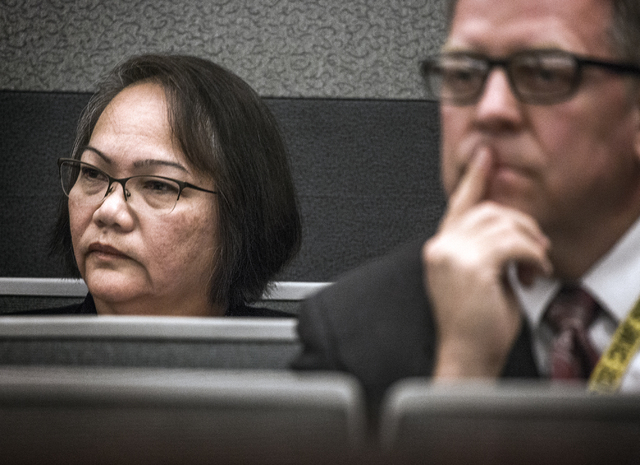 Carmelita Paet sits during the sentencing  of her daughter-in-law Michelle Paet at Regional Justice Center on Thursday, March 3, 2016. Michelle Paet  received life in prison for killing her husban ...