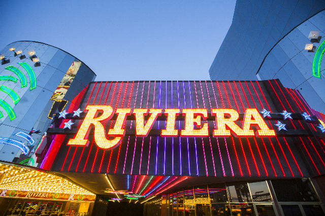 Exterior lights as seen Monday, April 20,2015  at the Riviera hotel-casino, 2901 South Las Vegas Boulevard. Jeff Scheid/Las Vegas Review-Journal) Follow Jeff Scheid on Twitter @jlscheid