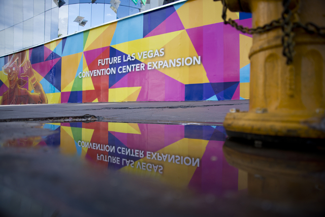 Advertising for the expansion of the Las Vegas Convention Center is seen outside the site of the shuttered Riviera hotel-casino on the Las Vegas Strip on Tuesday, March 29, 2016. Daniel Clark/Las  ...