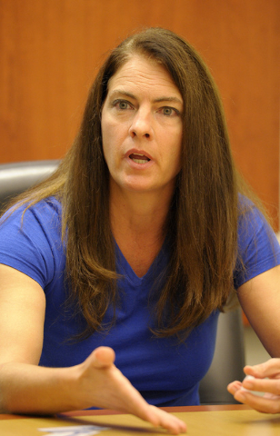 Shelly Shelton, candidate for Assembly District 10, speaks with the Review-Journal editorial board on Wednesday, July 9, 2014. (Mark Damon/Las Vegas Review-Journal)