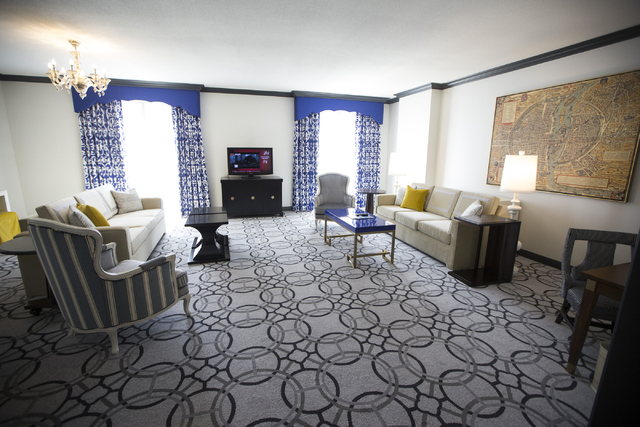 A standard king size bedroom at the Paris casino-hotel is seen on  Wednesday, March 16, 2016, in Las Vegas. Erik Verduzco/Las Vegas  Review-Journal Follow @Erik_Verduzco