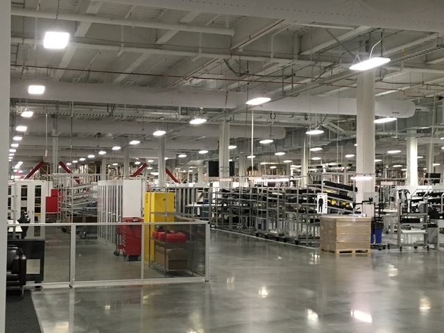 The Tesla Gigafactory east of Reno already is producing home and larger-capacity-storage batteries. Tesla gave a tour on Friday, March 18, 2016. (Sean Whaley/Las Vegas Review-Journal Capital Bureau)