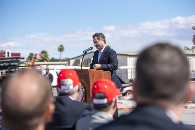 Len Jessup, president of UNLV, speaks during the Thomas & Mack topping-off ceremony at UNLV in Las Vegas on Tuesday, March 22, 2016. Joshua Dahl/Las Vegas Review-Journal