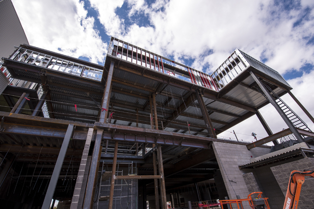 The outside of the new addition to the Thomas & Mack center is shown during the topping-off ceremony at UNLV in Las Vegas on Tuesday, March 22, 2016. Joshua Dahl/Las Vegas Review-Journal
