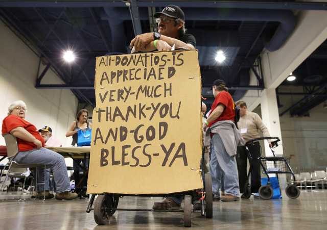Veteran Merritt Parks waits in line to discuss his benefits during the 13th annual U.S. Vets-Las Vegas stand-down event at the Cashman Center, Wednesday, March 16, 2016, in Las Vegas. The event he ...