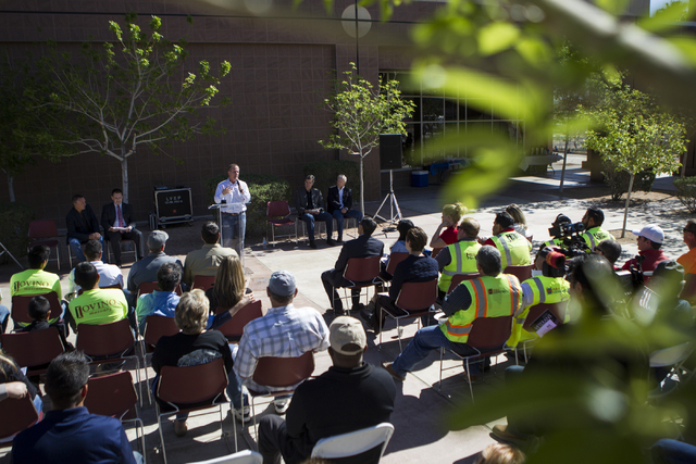 Lt. Gov. Mark Hutchison speaks during a national tribute ceremony honoring veterans at the Las Vegas Veterans Memorial outside of the Grant Sawyer State Office Building on Saturday, March 12, 2016 ...