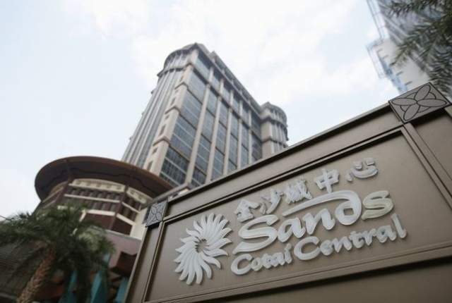 The Sands Cotai Central logo is seen in front of its hotel in Macau, Sept. 20, 2012. (Tyrone Siu/Reuters/Files)