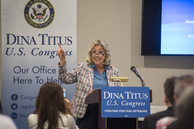 U.S. Rep. Dina Titus, D-Nev., speaks during a forum at the Public Education Foundation building in Las Vegas on Thursday, May 28, 2015. (Martin S. Fuentes/Las Vegas Review-Journal)