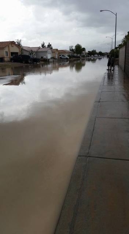 Flooding is shown on Colton Avenue near Cheyenne Avenue and Simmons Street on April 9, 2016. (Courtesy, Katherine DeSilva)