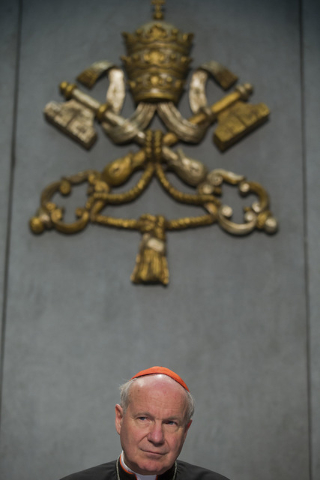 Cardinal Christoph Schoenborn attends a press conference at the Vatican, Friday, April 8, 2016. (Andrew Medichini/AP Photo)