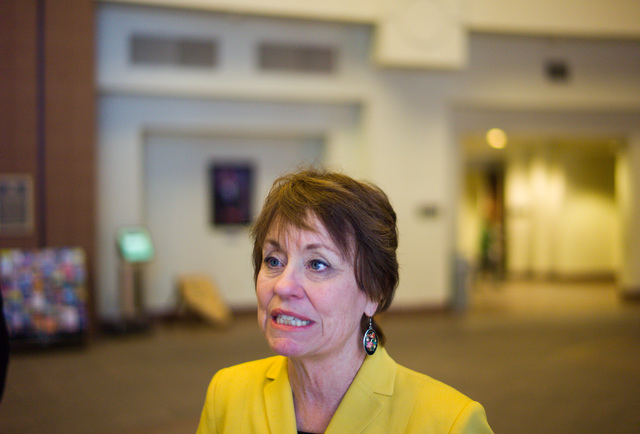 Republican Senate candidate Sharron Angle speaks during an interview with the Review-Journal at the Sawyer Building in Las Vegas on Friday, April 8, 2016. Chase Stevens/Las Vegas Review-Journal Fo ...
