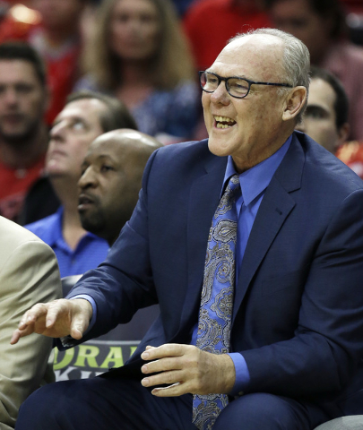 Sacramento Kings coach George Karl yells to his players during the first half of an NBA basketball game against the Houston Rockets on Wednesday, April 13, 2016, in Houston. (AP Photo/Pat Sullivan)