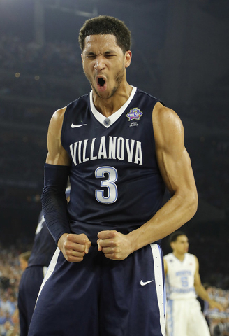 Villanova's Josh Hart (3) reacts to a play during the second half of the NCAA Final Four tournament college basketball championship game against North Carolina, Monday, April 4, 2016, in Houston. ...