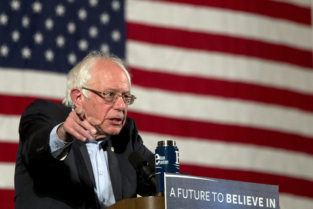 Sen. Bernie Sanders, I-Vt., speaks during a campaign event, Saturday, April 9, 2016, in the Washington Heights neighborhood of New York. (AP Photo/Mary Altaffer)