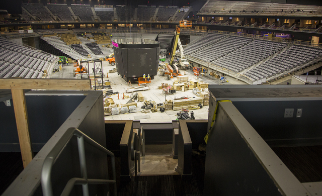 Construction is seen Monday, March 7, 2016 at the T-Mobile Arena behind New York-New York. The joint venture partners AEG and MGM Resorts is scheduled to open the arena next month. Jeff Scheid/Las ...