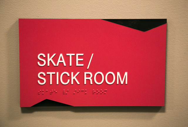 A room designated for hockey equipment is seen Monday, March 7, 2016 at the T-Mobile Arena behind New York-New York. The joint venture partners AEG and MGM Resorts is scheduled to open the arena n ...
