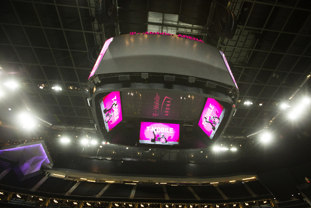 The T-Mobile Arena scoreboard is seen on Thursday, March 24, 2016. Jeff Scheid/Las Vegas Review-Journal Follow @jlscheid
