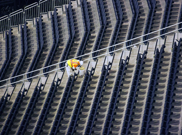 A man work on seats at the T-Mobile Arena on Saturday, March 12, 2016. Jeff Scheid/Las Vegas Review-Journal Follow @jlscheid