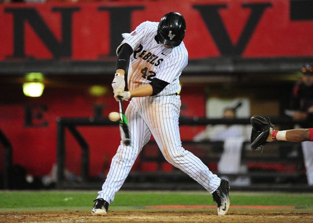 Nick Ames, shown earlier this season, hit a one-out RBI single in the 10th inning to lift UNLV to a 7-6 win over Air Force on Sunday at Wilson Stadium. (Josh Holmberg/Las Vegas Review-Journal)