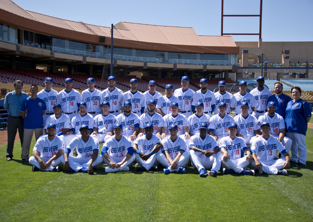 The Las Vegas 51s pose for a team photo during media day at Cashman Field in Las Vegas on Tuesday, April 5, 2016. The event was held ahead of opening Thursday's season opener against the Fresno Gr ...