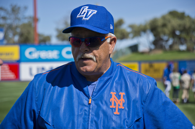 Manager Wally Backman talks with reporters during media day for the Las Vegas 51s at Cashman Field in Las Vegas on Tuesday, April 5, 2016. The event was held ahead of opening Thursday's season ope ...