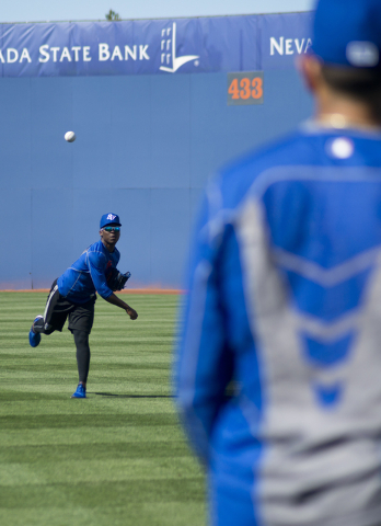 Rafael Montero (50) throws a ball during media day for the Las Vegas 51s at Cashman Field in Las Vegas on Tuesday, April 5, 2016. The event was held ahead of opening Thursdayճ season opener ...