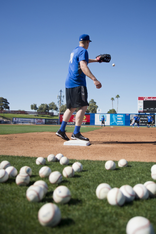 Marc Krauss (34) catches a ball during media day for the Las Vegas 51s at Cashman Field in Las Vegas on Tuesday, April 5, 2016. The event was held ahead of opening Thursday's season opener against ...