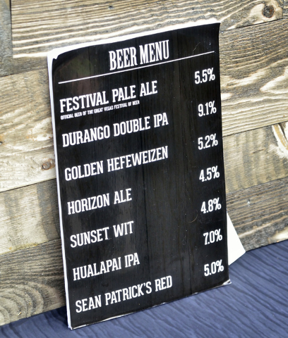 A beer menu is shown at the PT’s Brewing tent during the Great Vegas Festival of Beer in the 800 block of Fremont Street in Las Vegas on Saturday, April 9, 2016. Bill Hughes/Las Vegas Revie ...
