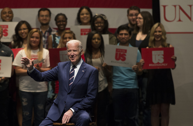 Vice President Joe Biden addresses the crowd during an event aimed at preventing sexual assault on college campuses in coordination with the It's On Us Week of Action, Thursday, April 7, 2016, at ...