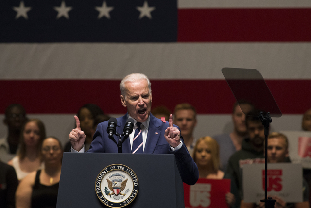 Vice President Joe Biden addresses the crowd during an event aimed at preventing sexual assault on college campuses in coordination with the It's On Us Week of Action, Thursday, April 7, 2016, at  ...
