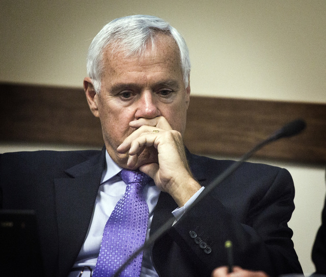 Chancellor Dan Klaich sits during a University of Nevada Board of Regents meeting to approve the contract for new UNLV men's basketball coach Marvin Menzies on Friday, April 22, 2016. Jeff Scheid/ ...