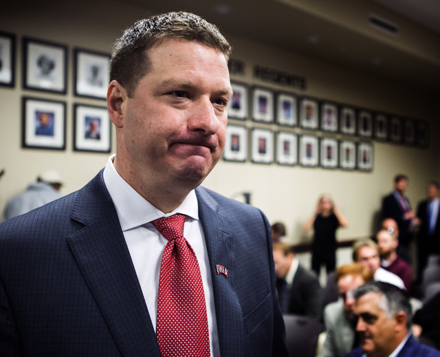 New UNLV basketball coach Chris Beard stands before the University of Nevada Board of Regents hearing on Friday, April 8, 2016. Jeff Scheid/Las Vegas Review-Journal Follow @jlscheid