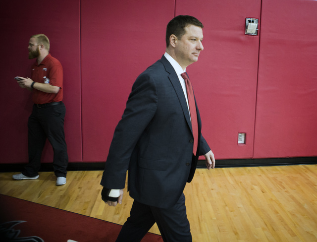 New UNLV basketball coach Chris Beard enters Mendenhall Center for a press conference on Friday, April 8,2016. Jeff Scheid/Las Vegas Review-Journal Follow @jlscheid